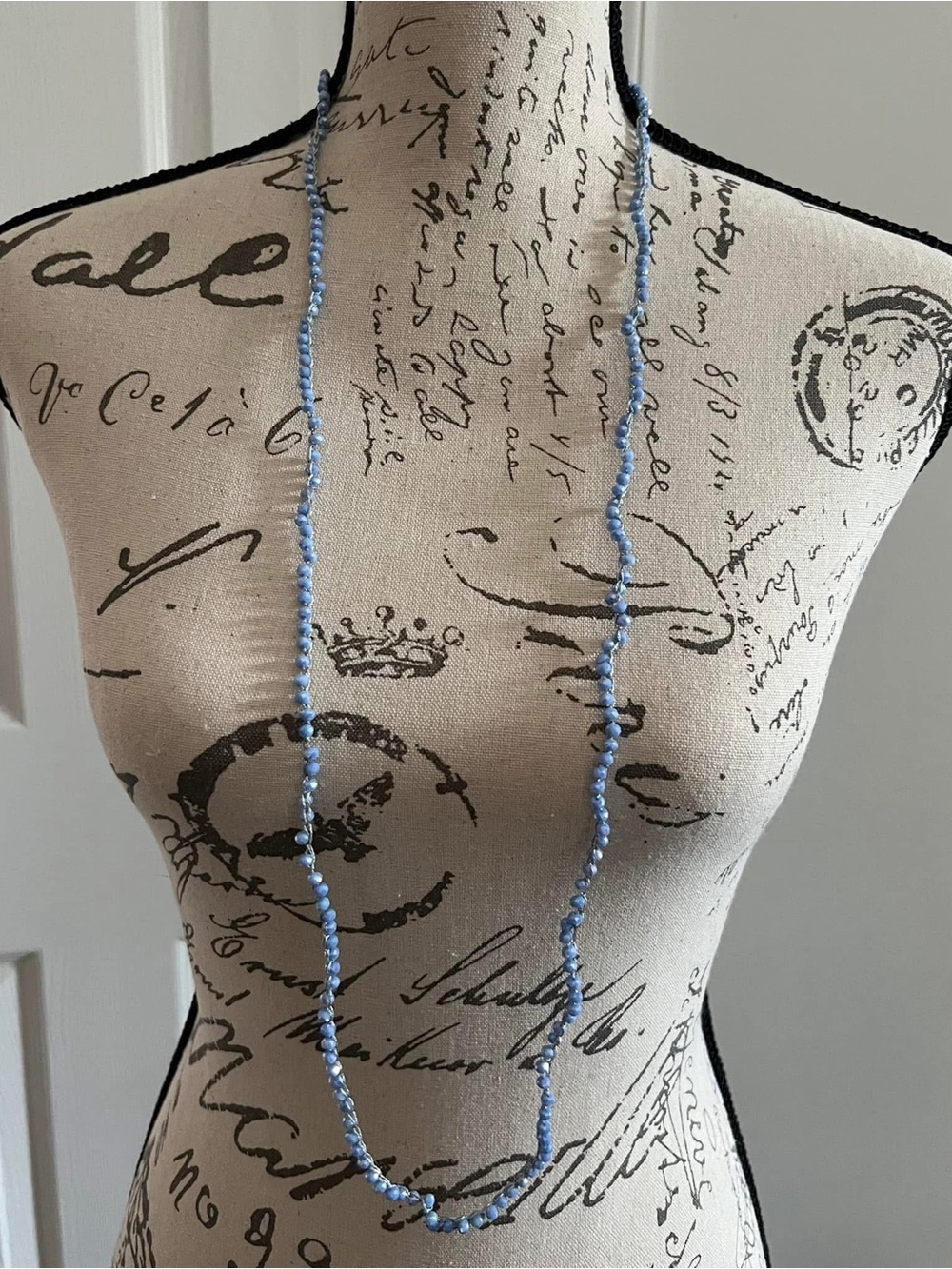 Delicate Light Blue Beaded Long Necklace